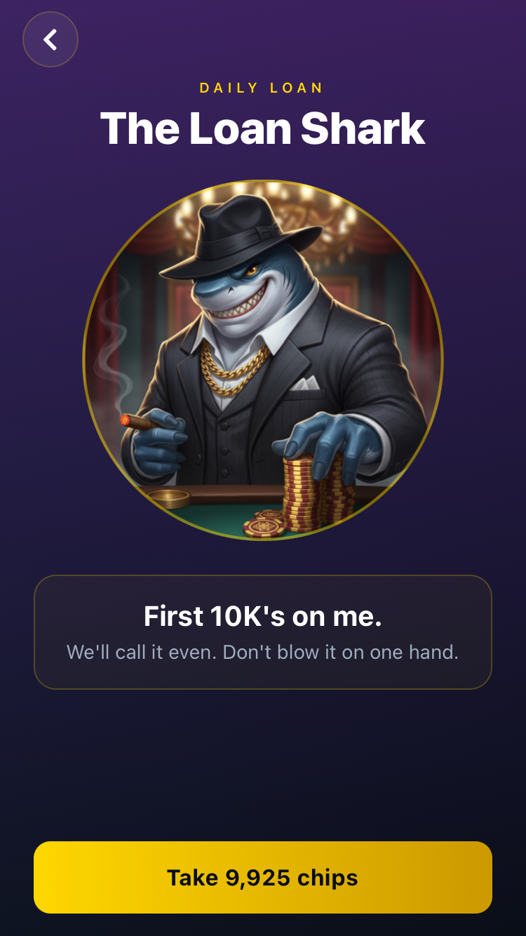 The Loan Shark daily loan screen offering 9,925 chips